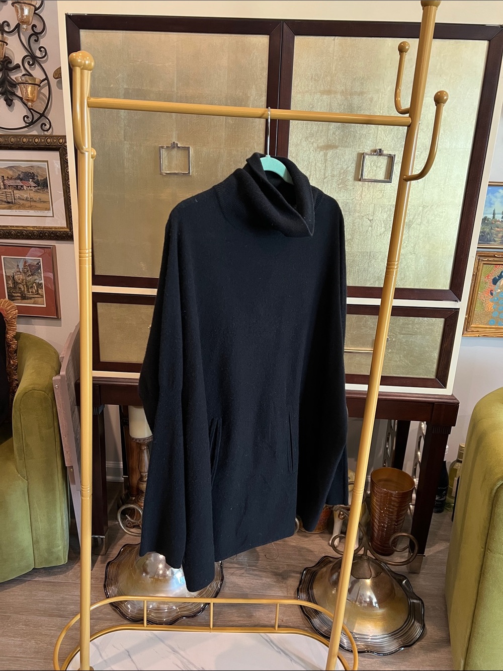 Garnet Hill Black Turtleneck Funnel Sweater